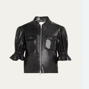 New with tags. Cinq à Sept
Faux Leather Puff Sleeve Jacket